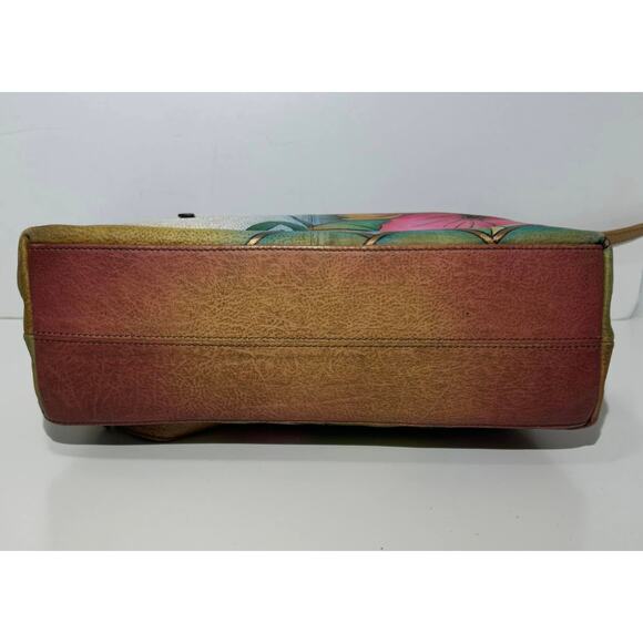 Anuschka Hand Painted Leather Butterflies & Hibiscus U Top Hobo Purse Handbag - Picture 3 of 10